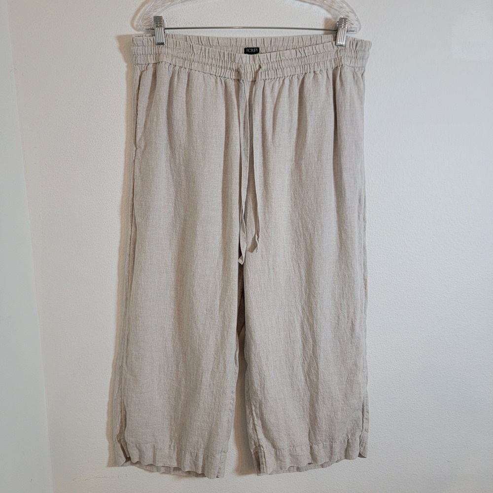 J. Crew Linen Pull On Pants Khaki XL Wide Leg Seaside Pant Tan Coastal Beach